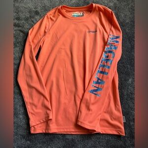 Magellan Outdoors Kids Long Sleeve Tee in Coral with Blue Logo